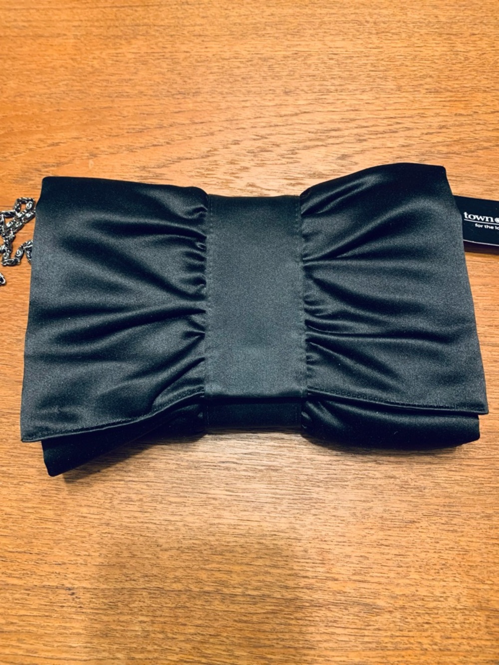 Town Shoes Black Satin Bow Clutch NWT